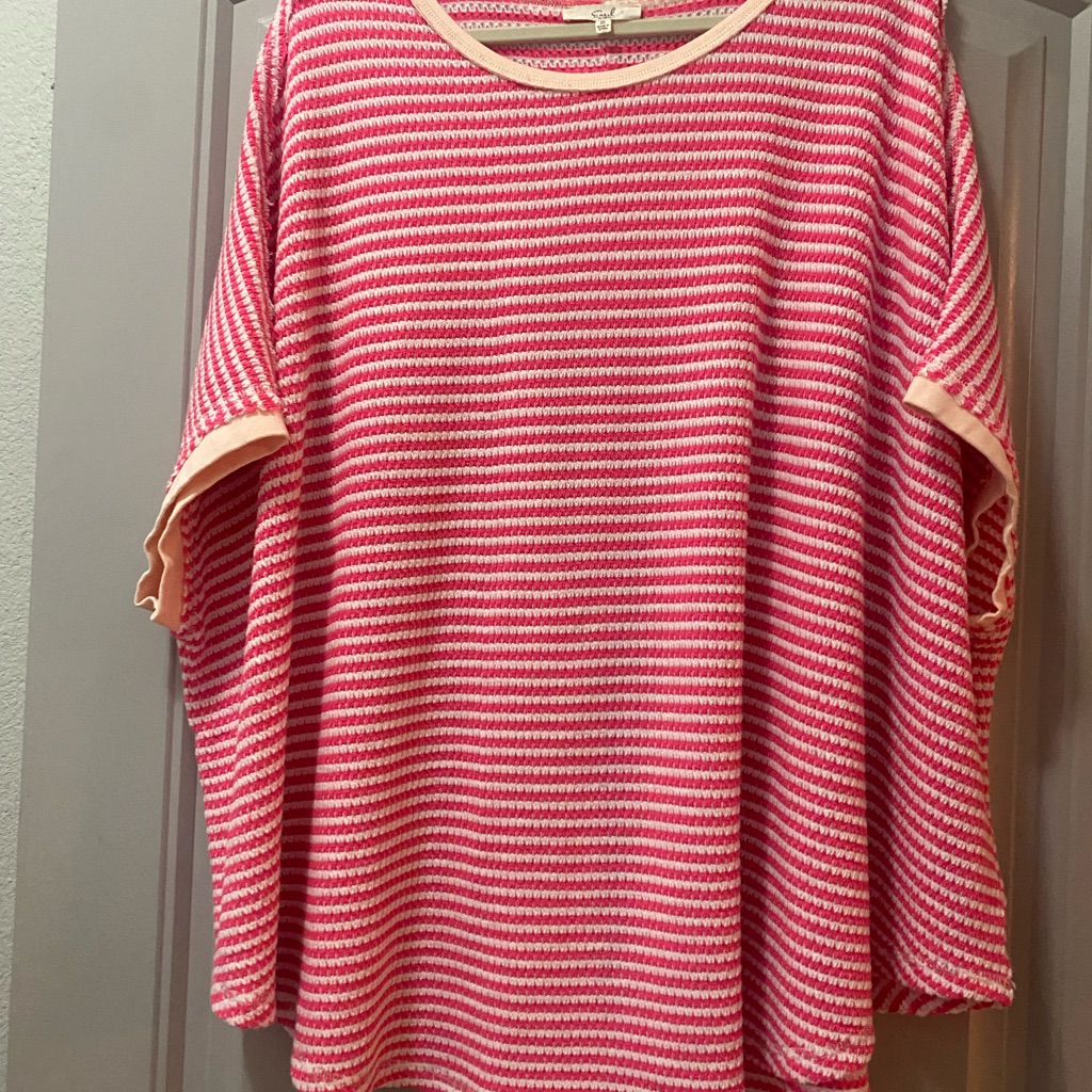 Nwot Easel Pink And White Striped Knit Top With Peach Trim
